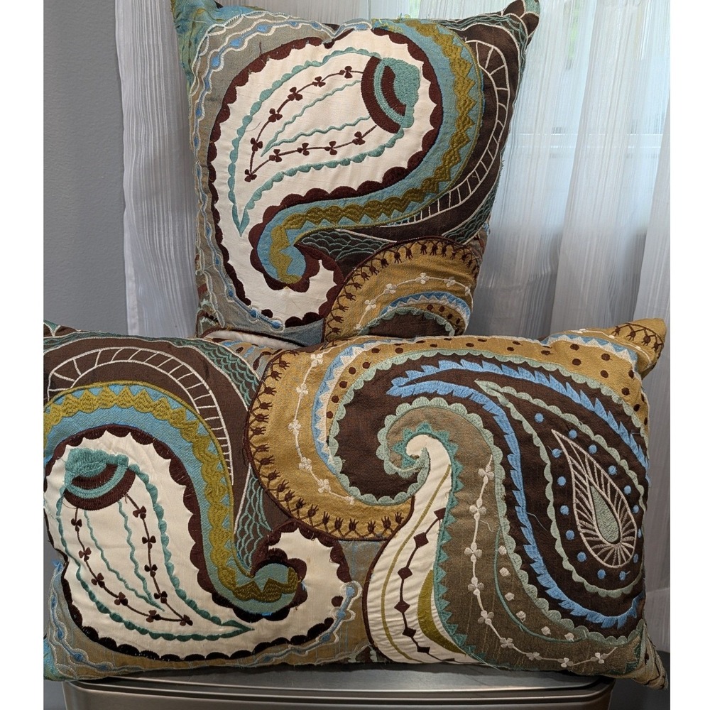 Pier 1 Imports Decorative Intricate Embroidered Paisley Throw Pillows Set of 2